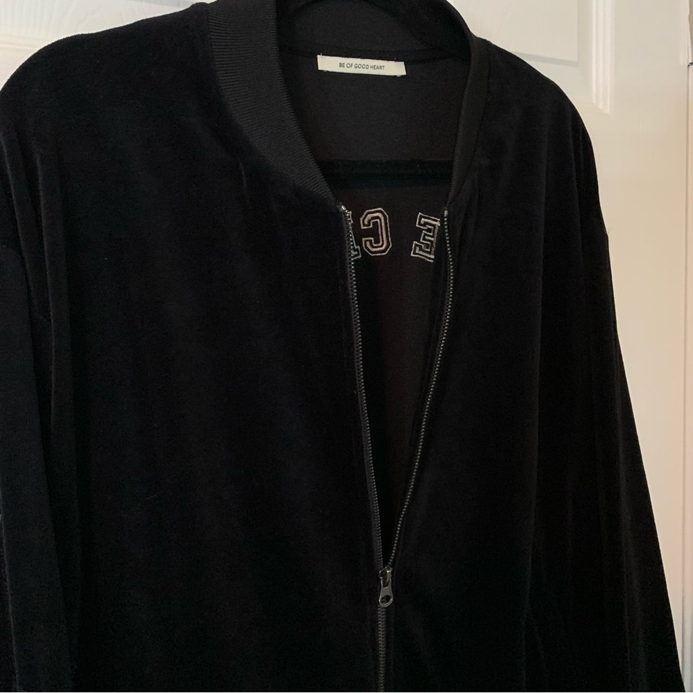 Etre Cecile Black Velour Bomber Bedazzled Logo Zip Up Jacket, size XL - Picture 4 of 9